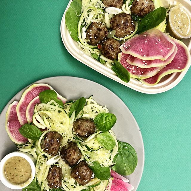 ZOODLE CRAZE 
We can't get enough of our Zucchini noodles. They make the best platform for our spaghetti squash and spicy chicken and pork meatballs.